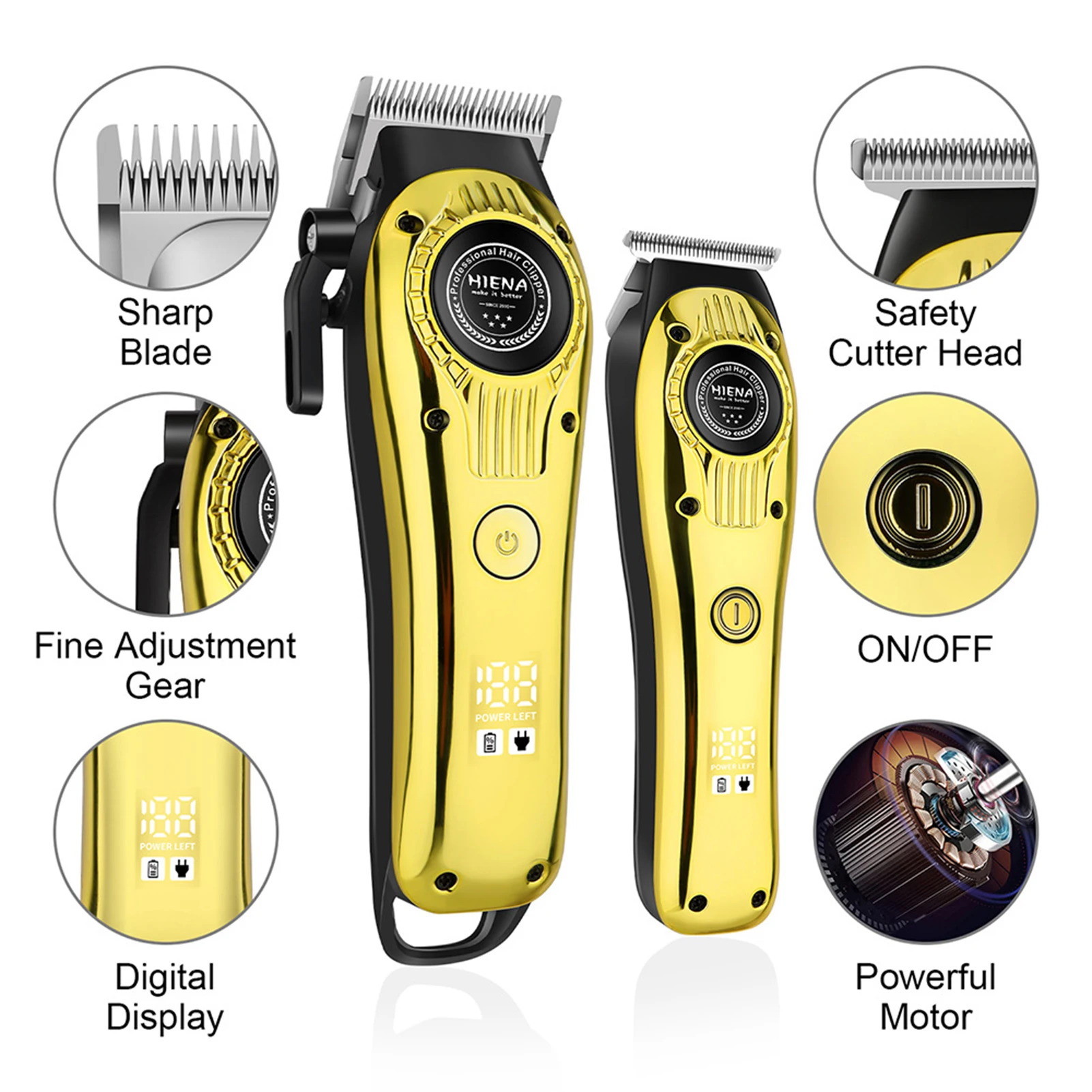 HIENA مقص الشعر اللاسلكي مجموعة 1200-2000mAh عالية الطاقة الكهربائية الشعر أداة تهذيب اللحية صالون الحلاقة المهنية الحلاقة الحلاقة عدة