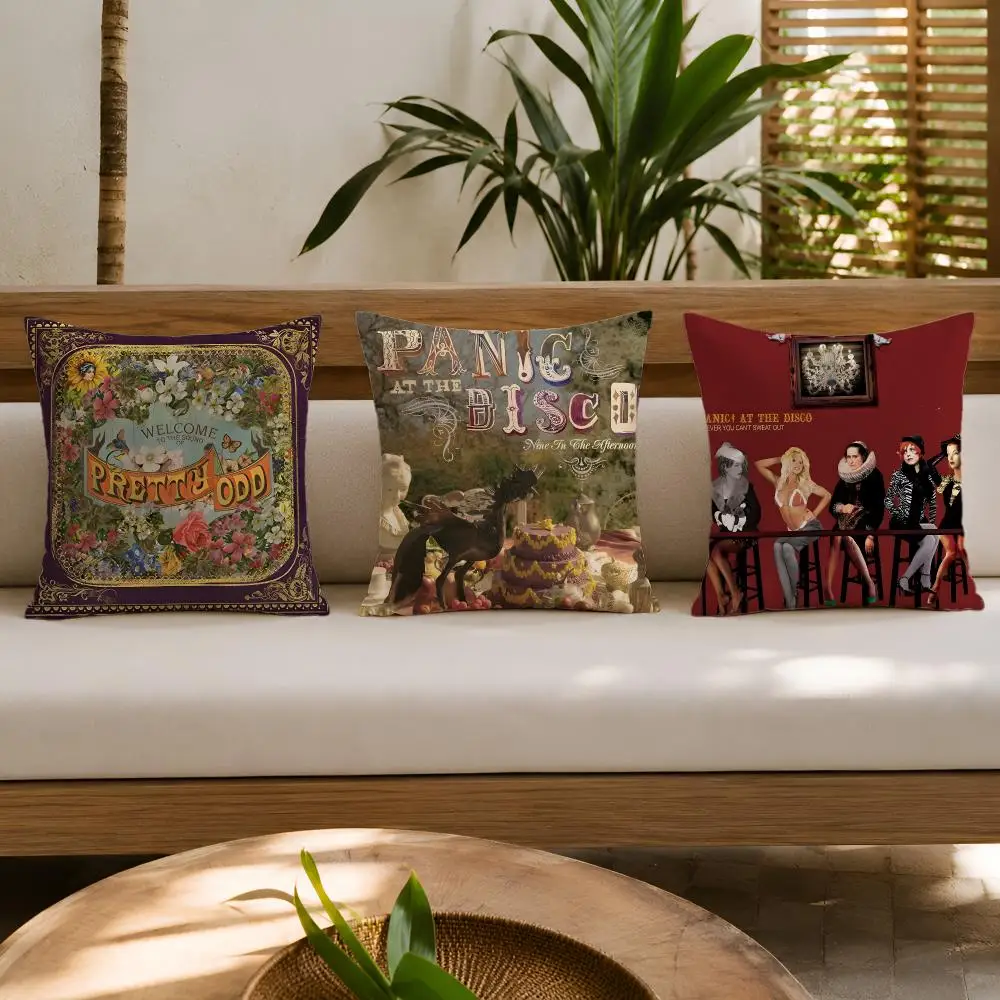 American Rock Band P-panic At The Disco Cushion Cover Wrinkle-Resistant Short Plush Cushion Covers Breathable Machine-Washable