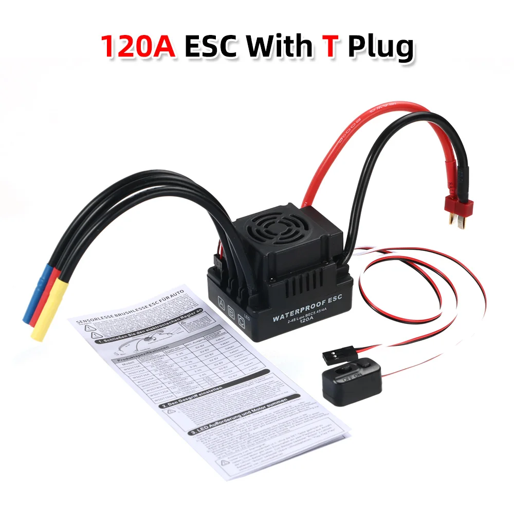 ESC Brushless 120A Gaeirt Pour Voiture RC 1/10 Et 1/8 – étanche, Accélération 9 Niveaux – Réglage Facile – Léger Et Résistant