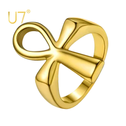 U7 Stainless Steel Ankh Cross Rings for Men Women Egyptian Hieroglyphs Symbol Key of Life Charm Size 7-14 Egypt Jewelry Gift