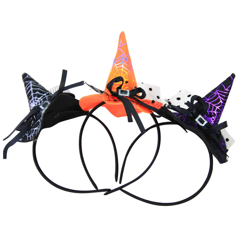 

3 Pcs Witch Hat Headband Crazy Party Clown Hairband Spider Web Hoop Headdress