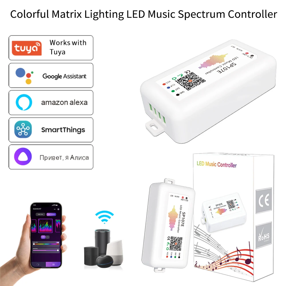 Ws2812B Led Rgbic Strip Light Controller Dc5V-24V wifi Sp511E Music Ws2811 Sk6812 Sp107E Addressable Sp107E Smart App Controller