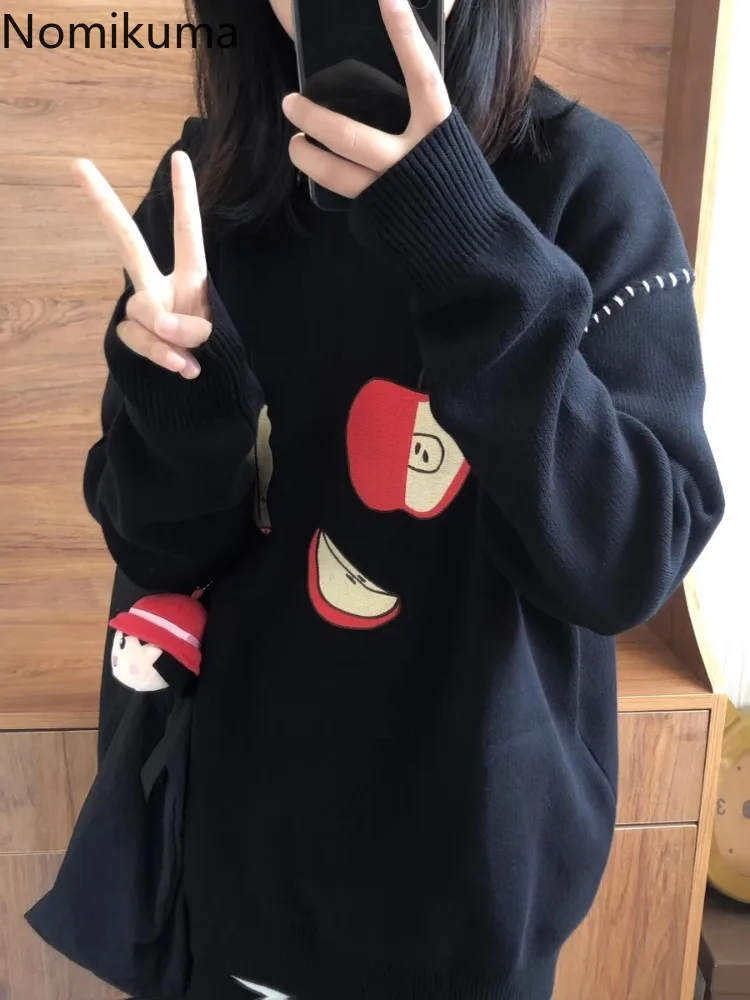 Vintage Sueter Mujer Knitting Women Sweater Fall Winter Clothing Black O-neck Jumper Casual Fashion Y2k Oversized Pullovers Tops