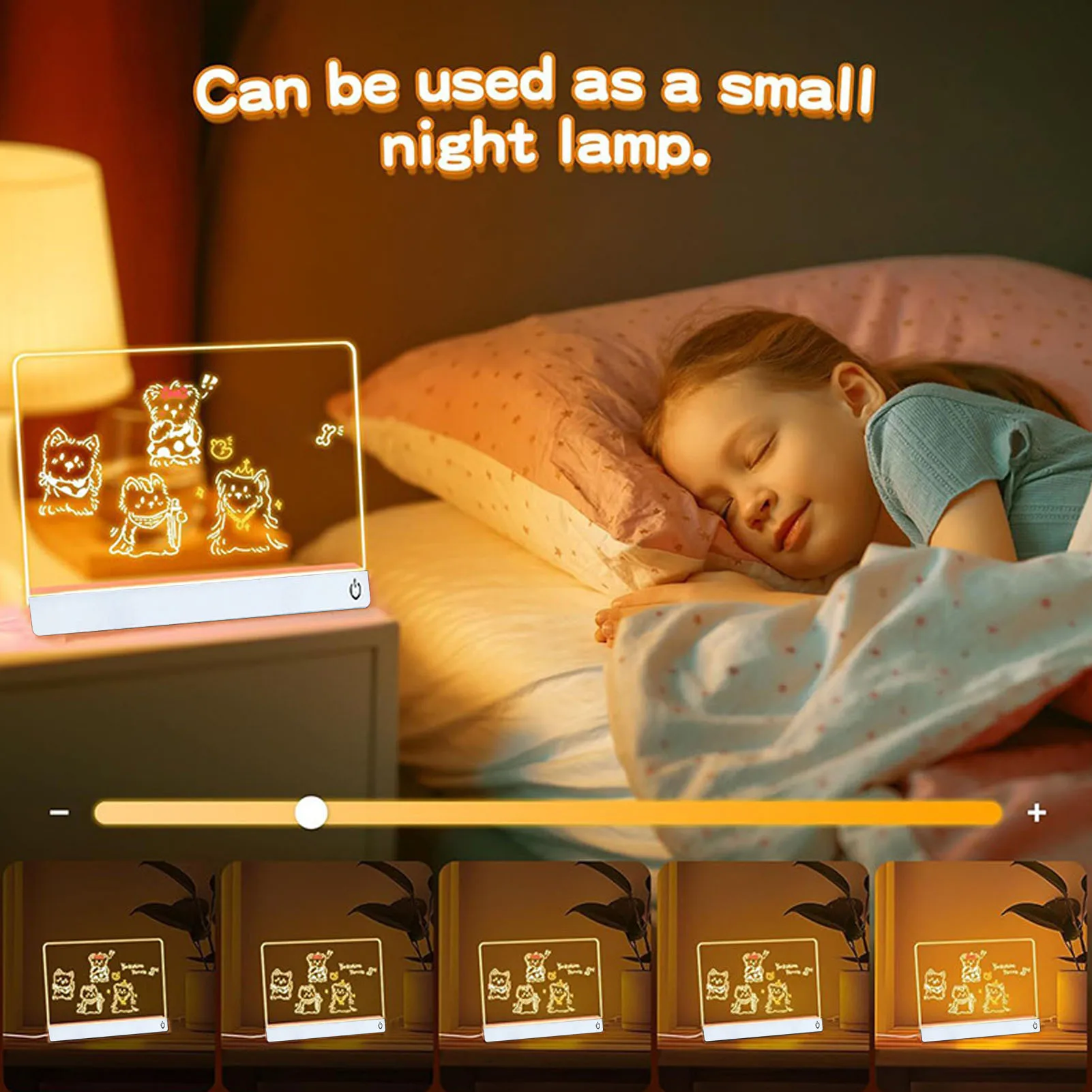 

LED Note Board 13.8x10in 7 RGB Lights 4 Dynamic Modes Light Up Acrylic Dry Erase Board with 7 Markers Display Stand Hanging