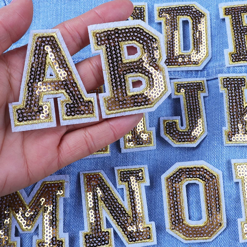 New 26PCS/lot Fashion A-Z Sequins English Letter Embroidery Patch Free Spelling Iron On Patches For Clothing Hat Shose Sew DIY