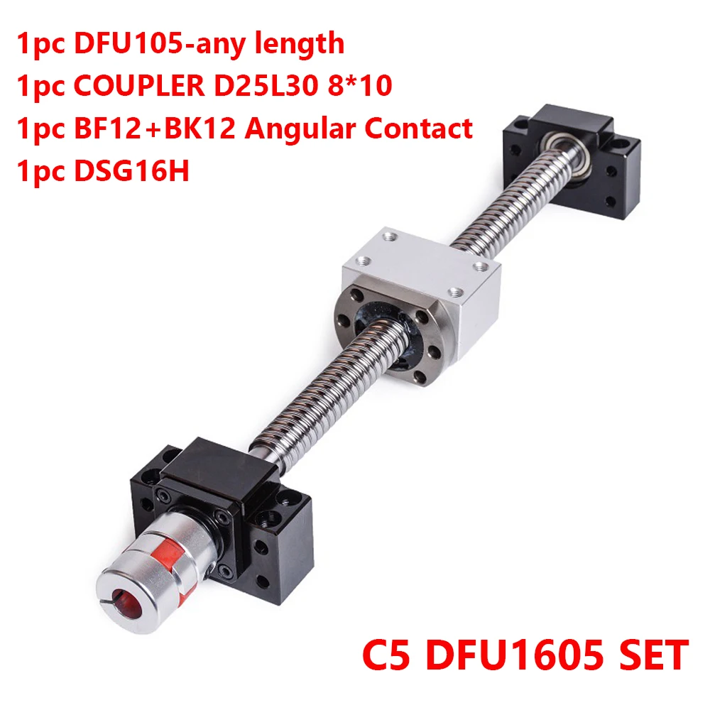C5 Ballscrew DFU1605 Set Customizable Size End Machined + Ballnut + Nut Housing BK/BF12 End Support + Coupler RM1605 Ballscrew