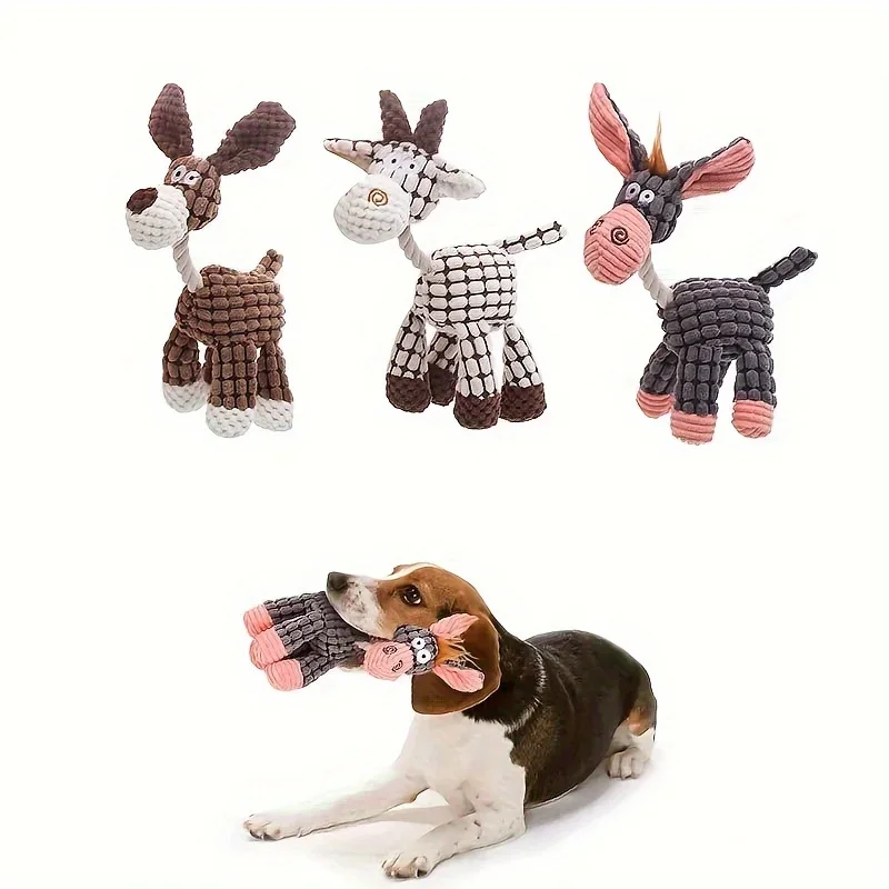 1pc Donkey Design Pet Grinding Teeth Squeaky Plush Toy, Chewing Toy For Dog Interactive Supply