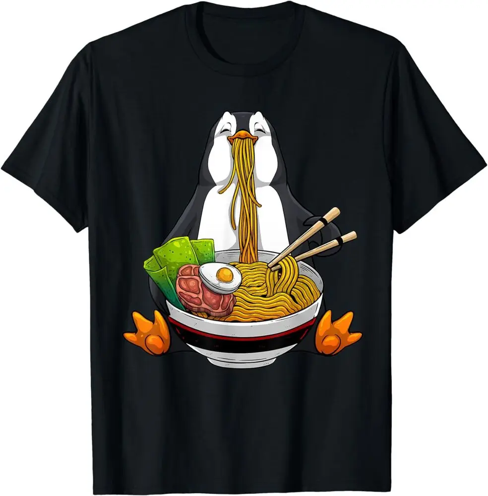 Ramen Noodles Lovers, Penguin Noodle Soup Kawaii T-Shirt Anime Graphic T-shirts For Men Clothing Women Short Sleeve Tees