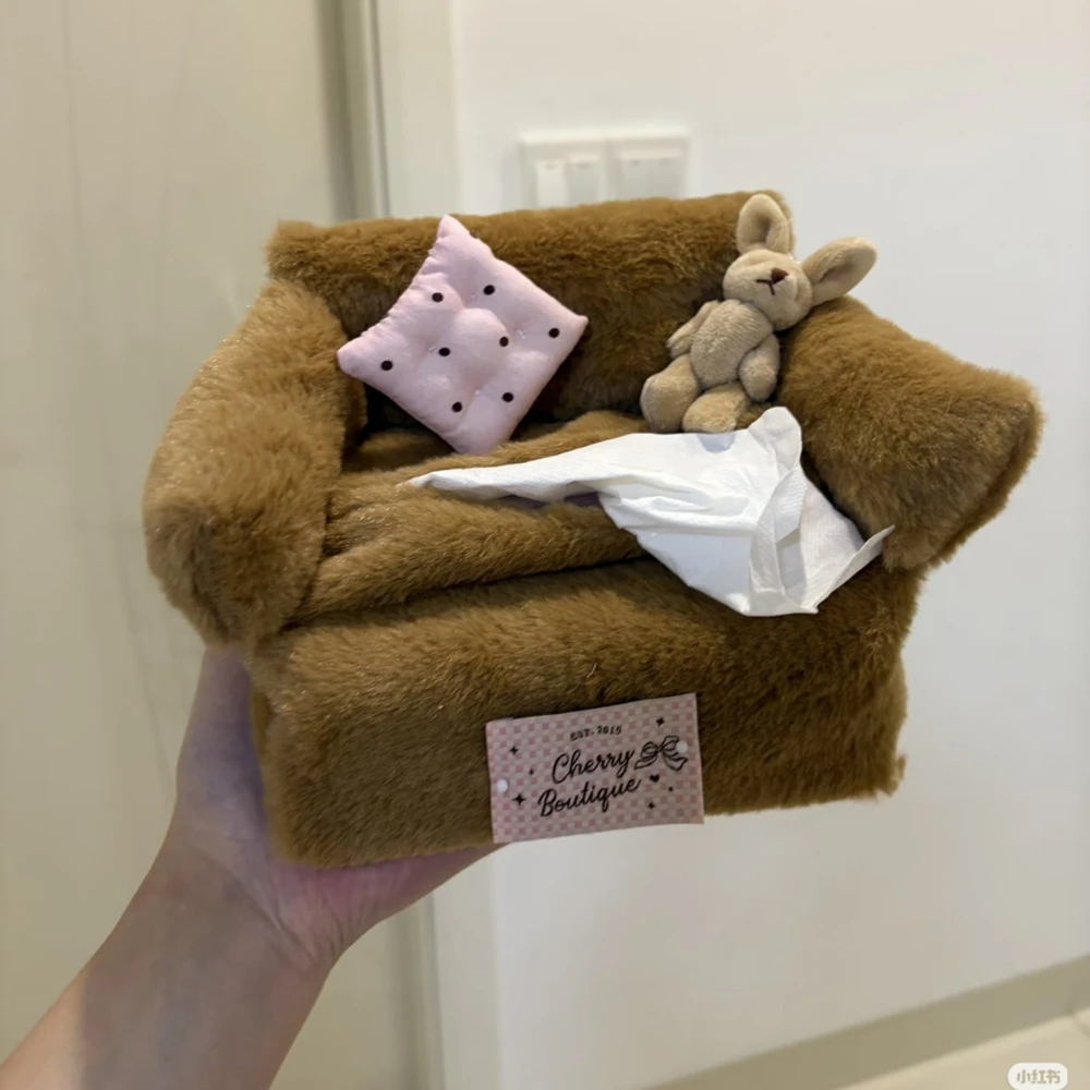 Cute Rabbit Sofa Tissues Box Cartoon Girl Heart Tissue Storage Box Desktop Decorations Plush Doll Accessories Home Storage