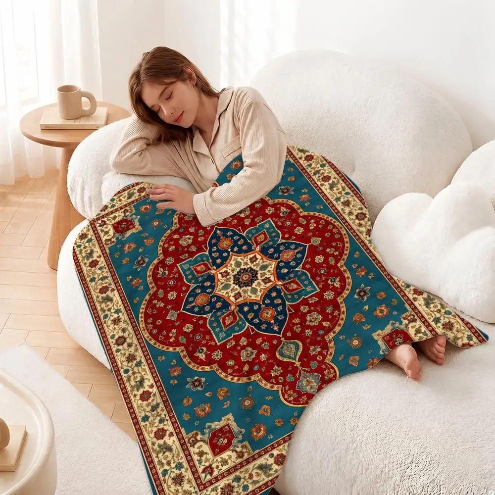 Pattern Persian Rug Pattern Throw Plush Flannel Throw Blanket, Sofa Bed Travel Picnic Home Textile Decor