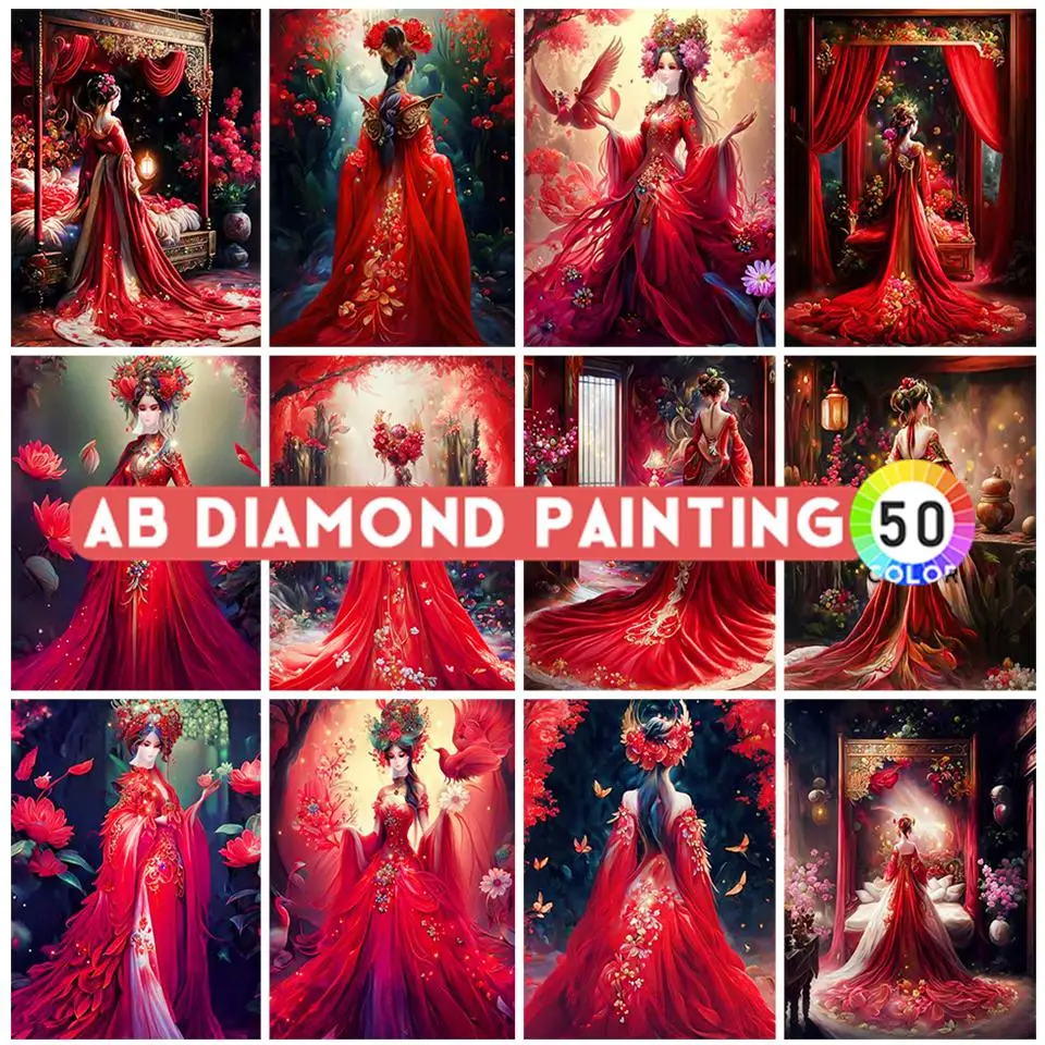 

Алмазная живопись AB Drill, женское красное платье, алмазная вышивка 5D, полная вышивка крестиком своими руками, пазл ручной работы, свадебный подарок, Декор для дома