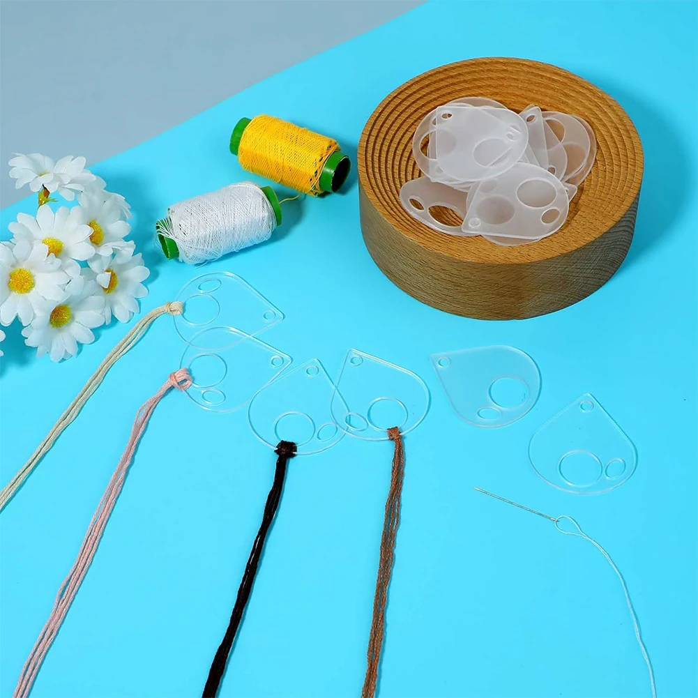 

40Pcs Acrylic DIY Craft Embroidery Thread Holder with Iron Ring Clear Winding Boards Floss Bobbins for Craft Storage