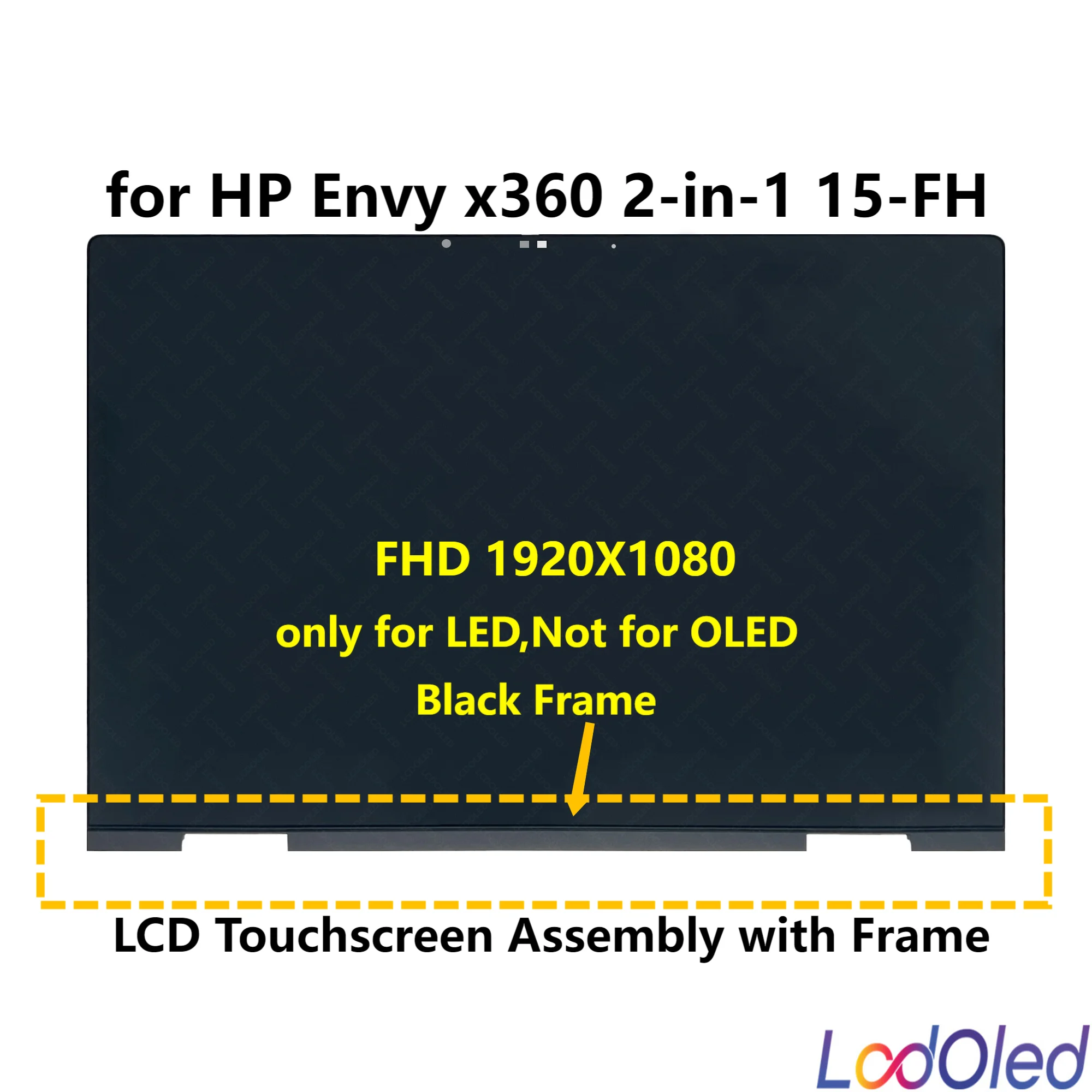 

15.6" LED FHD LCD Touch Screen Display Digitizer Assembly for HP Envy X360 2-in-1 15-fh Series + Frame(Black) 1920x1080 30pins