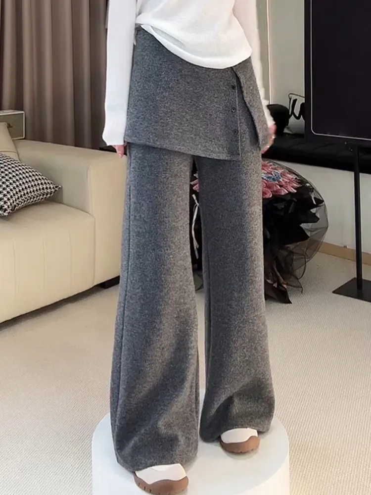 

Вязаные шерстяные брюки-юбка прямого кроя, повседневные, драпированные, в пол, женские, осенне-зимние, для отдыха, с эффектом похудения