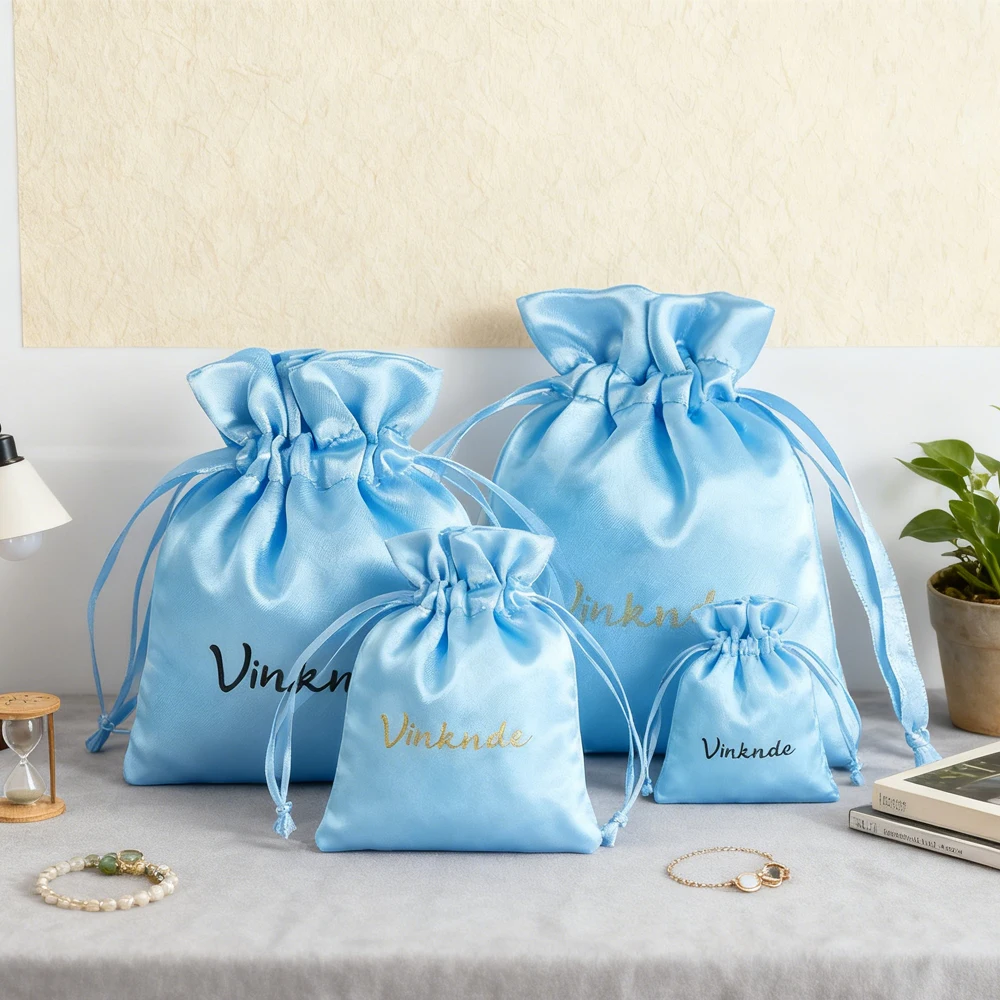 50 قطعة شعار مخصص الأرجواني مجوهرات الساتان الرباط حقيبة الحقيبة الحرير حلقة أقراط قلادة سوار كيس التخزين هدية الزفاف كيس #4