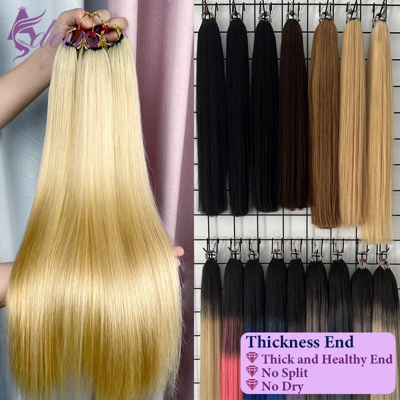 ADEIRS Second Feather Hair Extensions  Natural Real Human Hair Microring Hair Extensions Brown Blonde Color 0.8g/Strand Straight