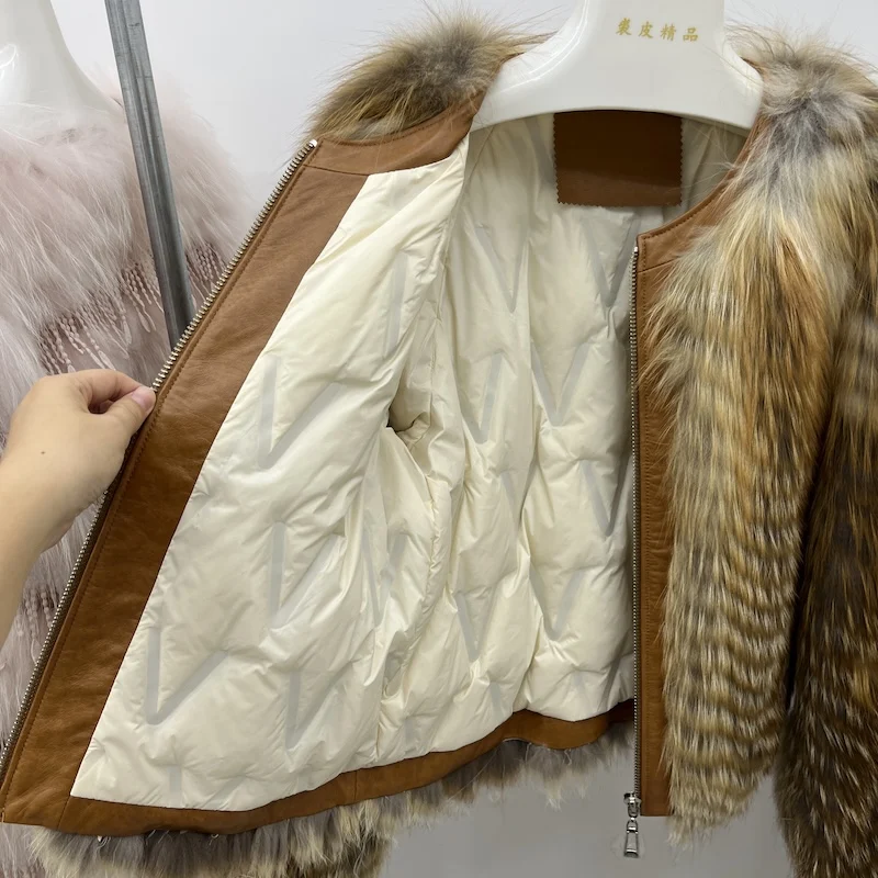 الشتاء النساء الطبيعية الحقيقية الثعلب الأحمر الفراء قطاع خياطة Toghter مع جلد طبيعي أسفل السترات الإناث الفاخرة سميكة الدافئة ملابس خارجية