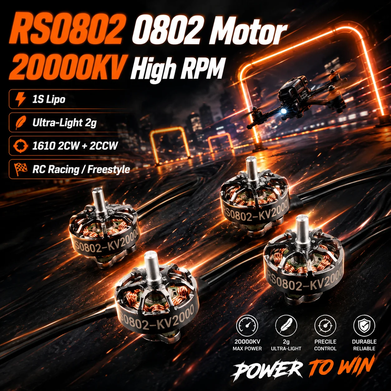 4Pcs HappyModel RS0802 0802 1S Lipo Brushless Motor 20000KV 2CW+2CCW for RC FPV Racing Freestyle Mobula7 HD Drones Upgrade Parts