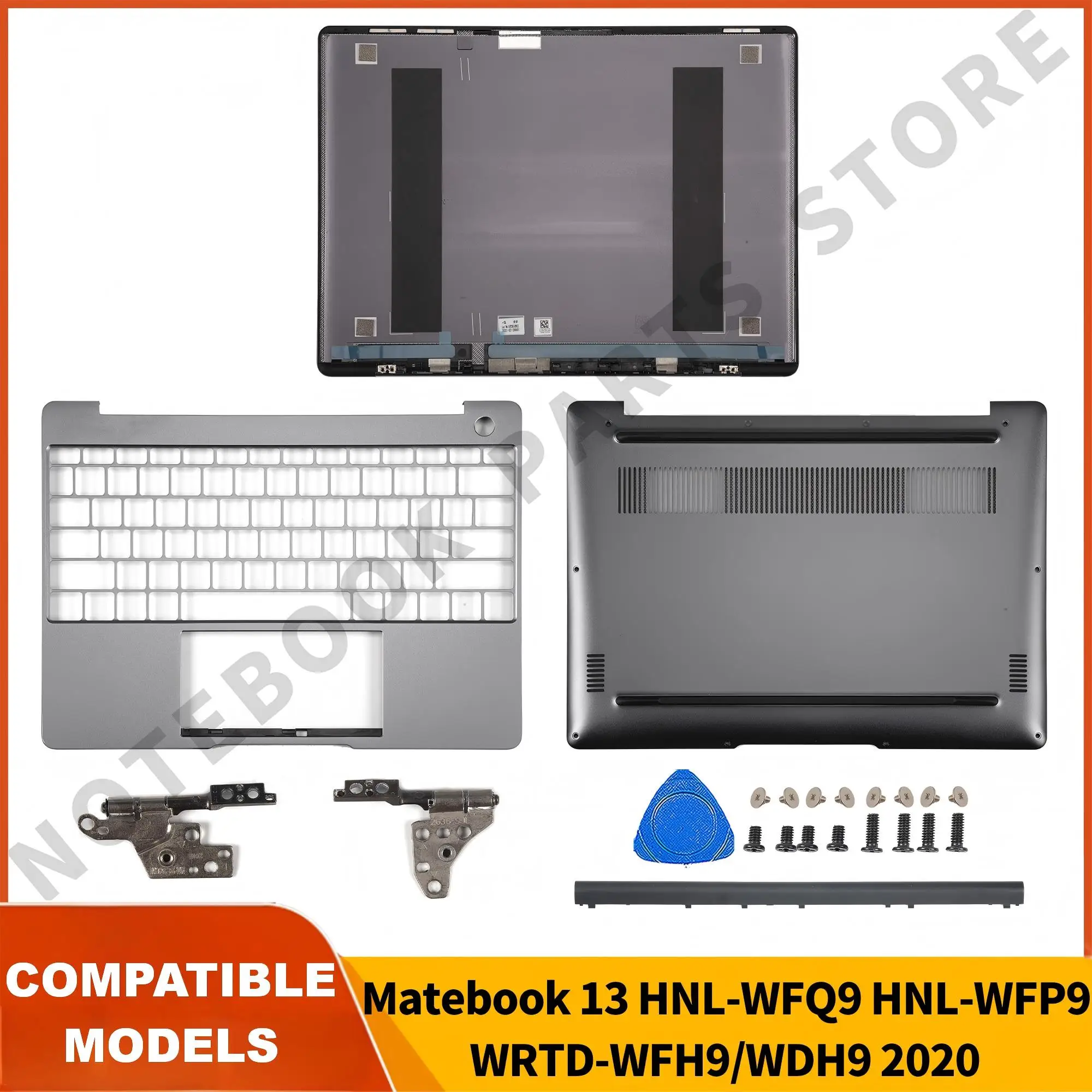 マットブック13、HNL-WFQ9、HNL-WFP9、WRTD-WFH9、wdh9、2020に適合したパームレスト底部ケース用LCDバックカバー、灰色の交換部品