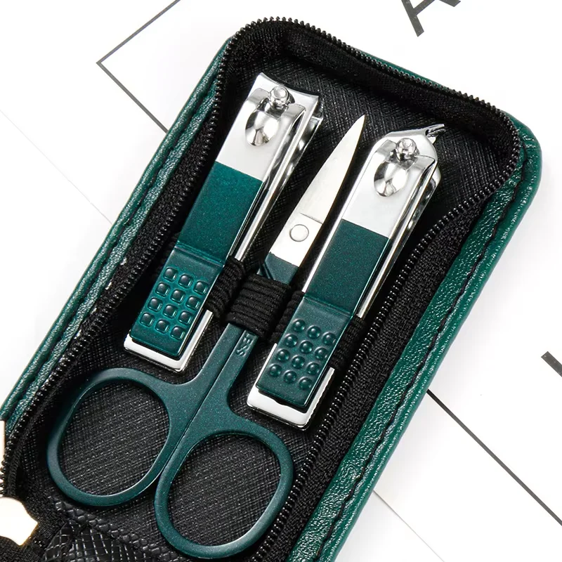 

6 Pcs/Bag Portable Luxury Manicure Sets Bright Black Nail Clipper Set Green Nail File Eyebrow Scissors Personal Care Tools