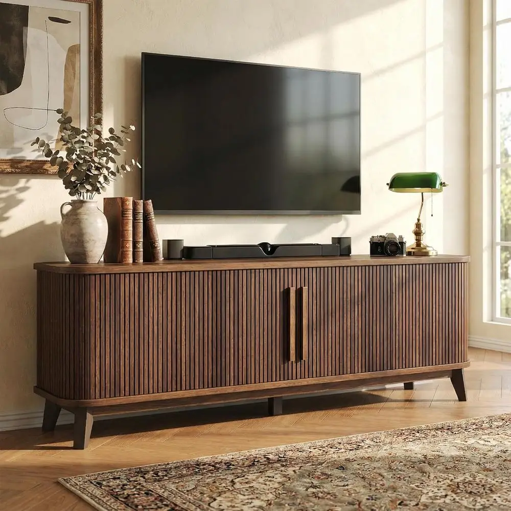 

Тумба под телевизор Walnut 80 с изогнутой консолью для медиаоборудования из древесины века, шкафом для хранения и регулируемыми полками