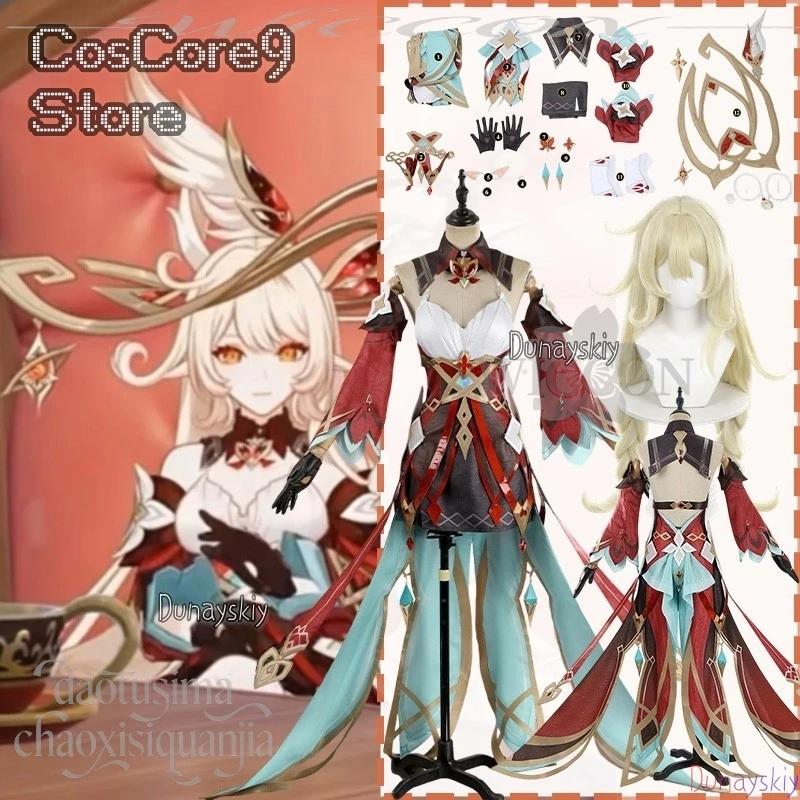 

Anime Game Genshin Impact Cosplay Alice 코스프레 의상 Hat Witch Uniform Long Trailer Sexy Red Dress Cartoon Wigs Halloween Christmas