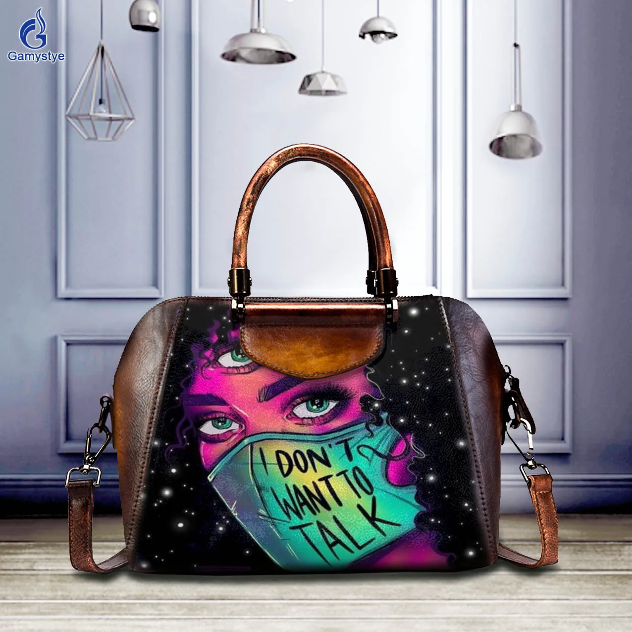 Art Hand-Painting Customize Totes Mask girl Female designer handbags high quality Messenger Shoulder Bag Popular Genuine Leather