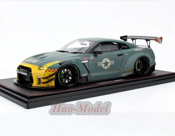 IG 1/18 สําหรับNissan GTR R35 เรซิ่นรุ่นรถDiecastจําลองเด็กของเล่นเด็กของขวัญวันเกิดงานอดิเรกจอแสดงผลเครื่องประดับสีเขียว