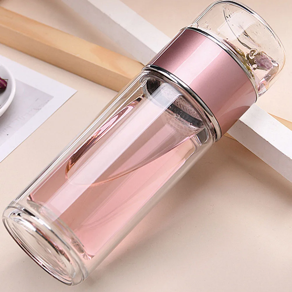 

Travel Tea Infuser Loose Glass Bottle with Cups Leak Proof Strainer Leaf Tea-water Separation Bottles