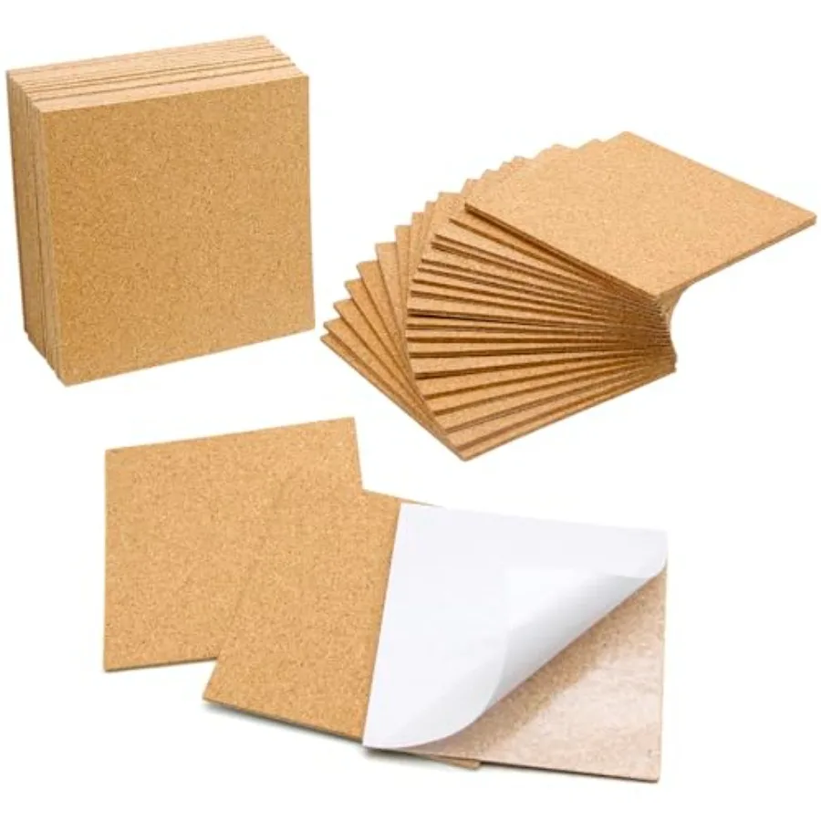 

36 Self-Adhesive Cork Sheets 4"x 4" for DIY Coasters Mini Wall Cork Board with Strong Adhesive-Backed