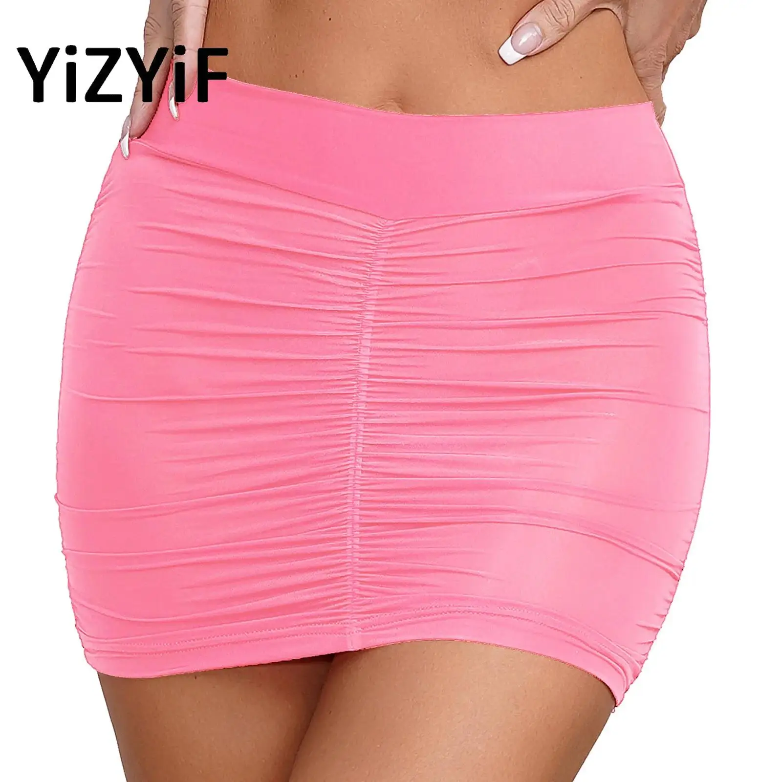 

Womens Sexy Stretchy Shirring Miniskirt Sheer Mesh Ruched Bodycon Pencil Skirt Fit A-Line Sexy Tight Hip Wrap Skirt Clubwear