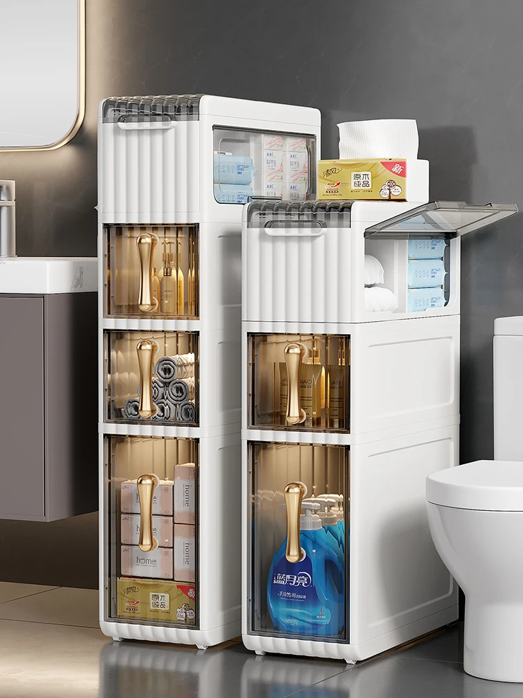 Toilet slit storage cabinet, floor mounted small trolley, bathroom storage rack, narrow slit storage cabinet by the toilet toile