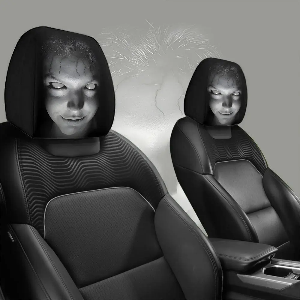 2pcs Cartoon Car Headrest Covers Exaggerated Cool Decorations Car Pillowcase Washable Soft Comfortable Car Seat Headcover