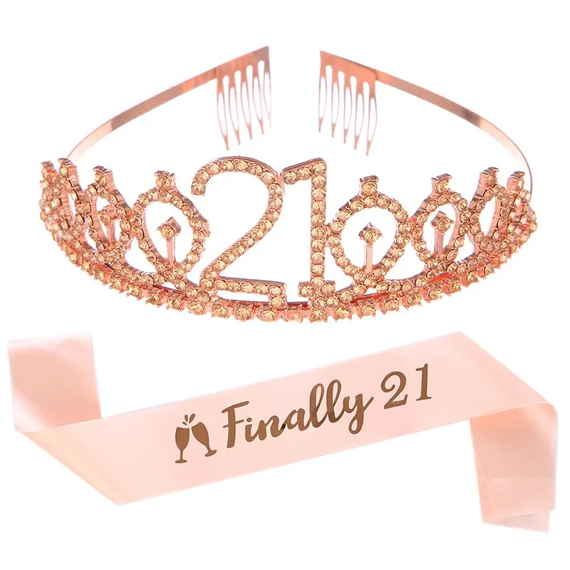 New Fashion Crystal Crown Headband 21st Birthday Headdress INALLY 21st Belt Ceremony Belt Party Supplies Hoops Women Accessories