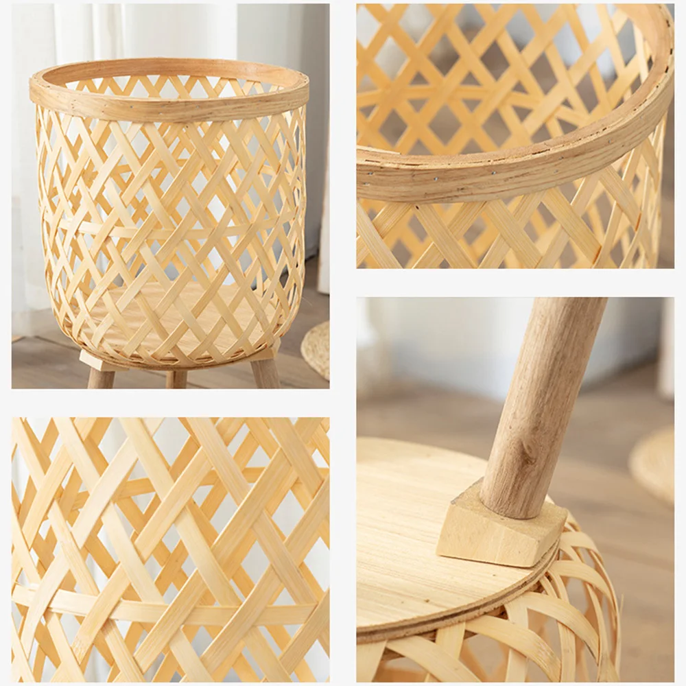 Handmade Bamboo Woven Flower Pot with Stand Plant Flower Display Storage Stand DIY Storage Nursery Pots Home Decoration