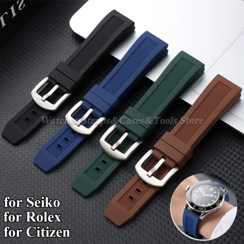 20mm 22mm Soft Silicone Watch Strap for Citizen for Rolex for Seiko Quick Release Rubber Men's Sport Waterproof Replace Bracelet
