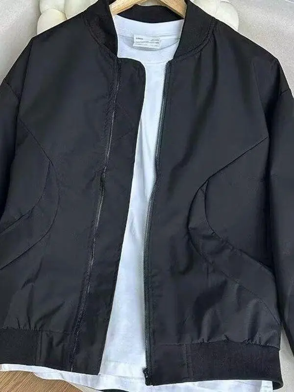 

American Simple Baseball Jaet Men Spring Autumn Retro Street Match All Casual Loose Baseball orm Breathable V-ne