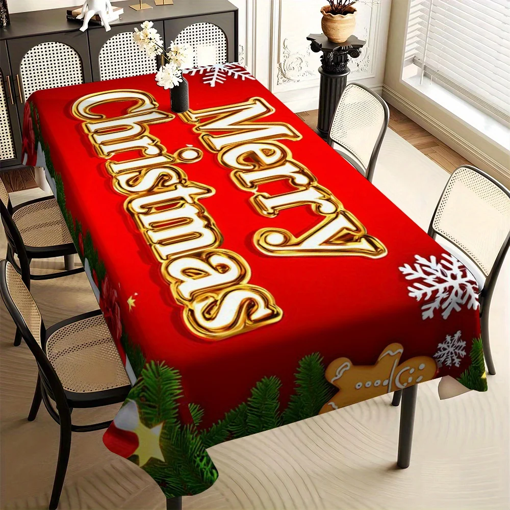 Christmas Red Rectangle Tablecloth Dining Room Decor Waterproof Tablecloth for Table Holiday Party Christmas Decorations