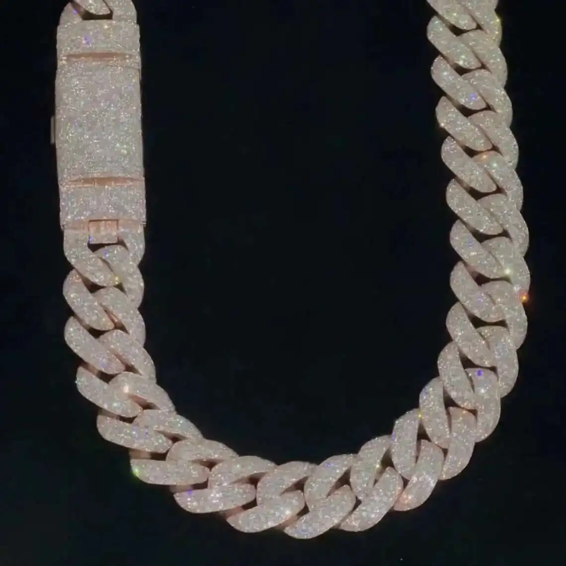 Heavy Miami Cuban Link Chain VVS Moissanite 925 Rose Gold Plated Iced Out Moissanite Cuban Link Chain