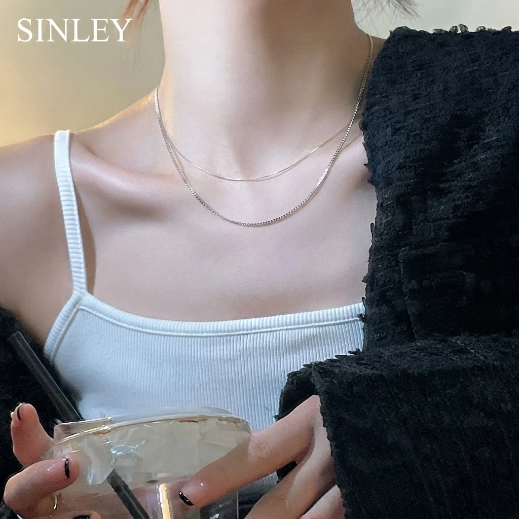 Unisex Silver Color Stainless Steel Necklaces Round Snake Bone Chain Thin Minimalist Basic Choker Neck Jewelry for Men Women