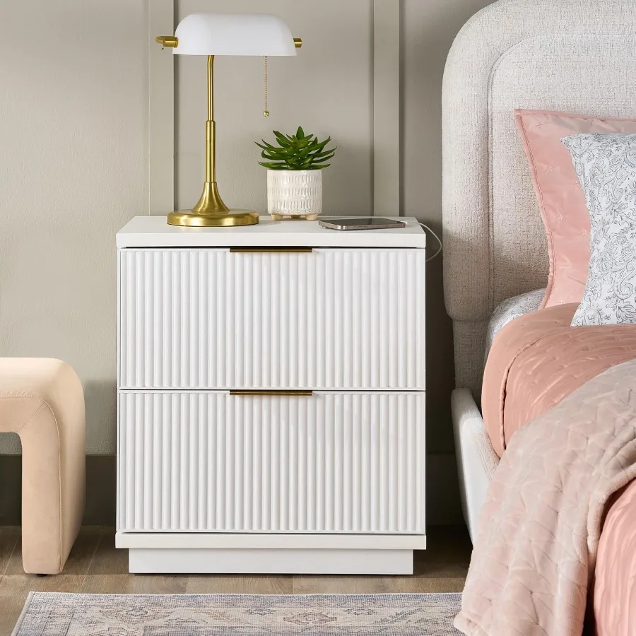 

Lillian Fluted 2-Drawer Nightstand with USB White Finish