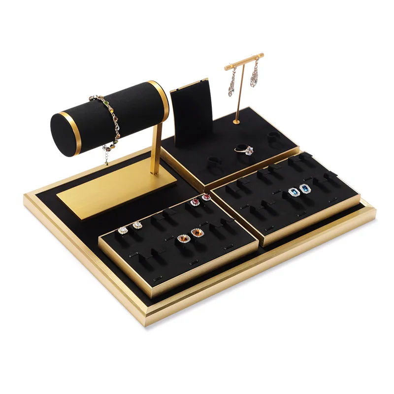 

Metal Microfiber Jewelry Display Props Set Ring Necklace Bracelet Watch Earring Jewelry Storage