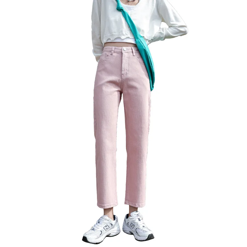 2024 Fall Fashion 6 Colors Straight Loose Slim Full Length Micro-Brushed Jeans Women High-Waist Wide-Leg Straight Denim Pants