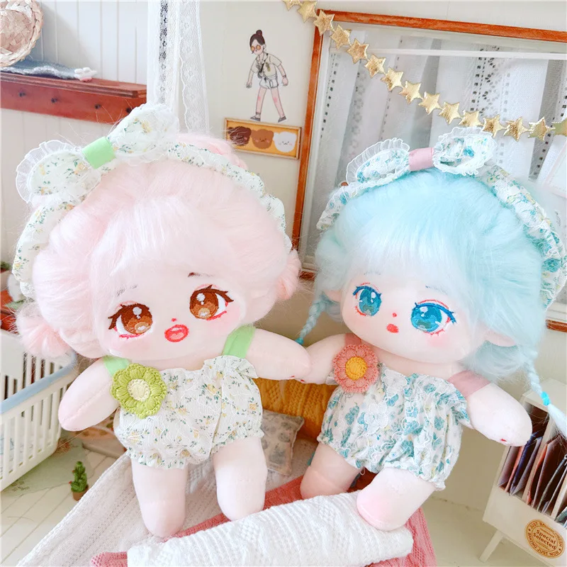 Kawaii Blue Dress Suit Plush Idol Doll, Cute Stuffed Fat Body, Cotton, No Attachment, Doll for Girls, Kid Collection Gifts, 20cm