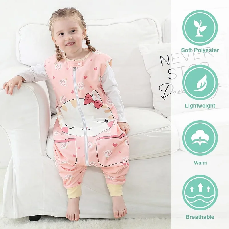 MICHLEY Cartoon bez rękawów dziecięcy śpiwór dziecięcy drukuj z nóżkami unisex bielizna nocna śpiwór piżamy dla dziewczynek chłopców 1-6T