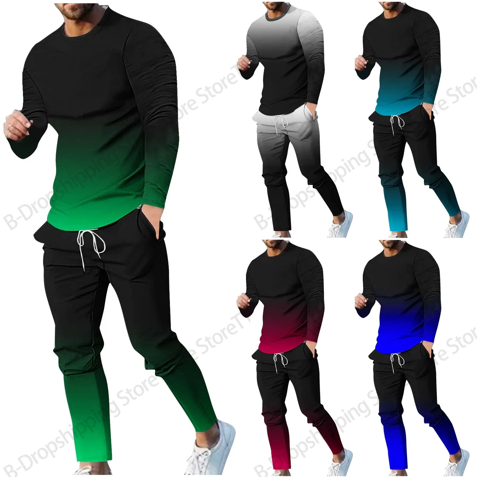 

Gradient Color 3d Print Men Tracksuits 2 Pcs Outfits Sweatsuits Long Sleeve Tops T-shirt Pants 2 Piece Sets Drawstring Pant Sets