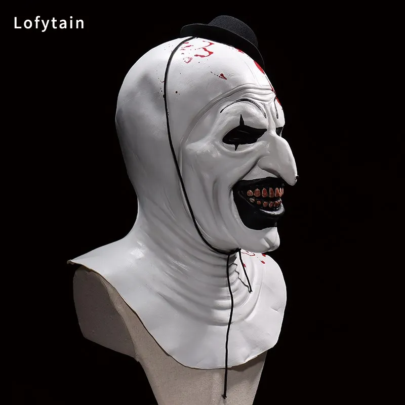 Lofytain Horror Terrifier Art The Clown Cosplay Mask, Creepy Bloody Demon Evil Joker Hat, Capacete de látex, Halloween Party Props