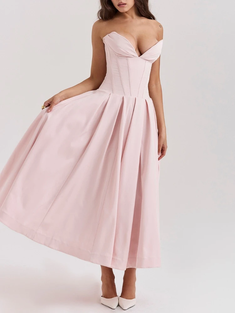 

Elegant Strapless Formal Occasion Fishbone Sexy Strapless Dress, Summer Birthday Party Red Wedding Dress Women's Long Dress New