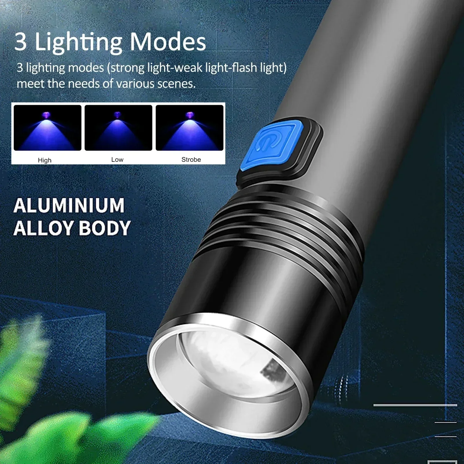 UV Flashlight Blacklight Zoomable Torch Lamps USB Charging Ultraviolet Flashlights Pet Urine Detector Hunting UV Light