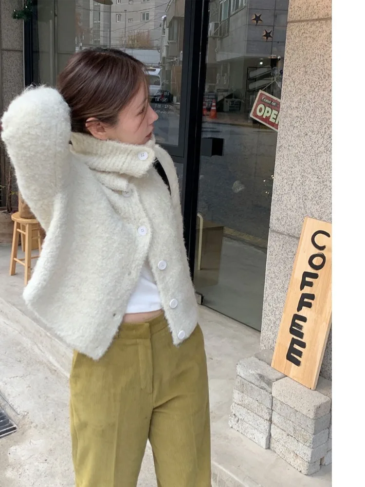 Chic Thi chaud col haut pull manteau femmes Premium ample ouvert Cardigan haut coréen Sle Long Sve fille Faion